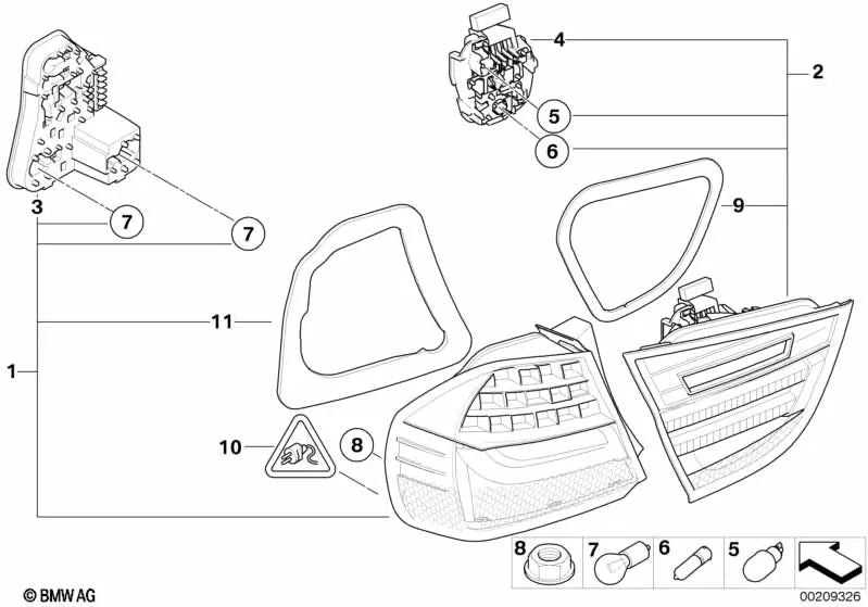 Junta de la luz trasera lateral izquierda para BMW E90N (OEM 63217242149). Original BMW.