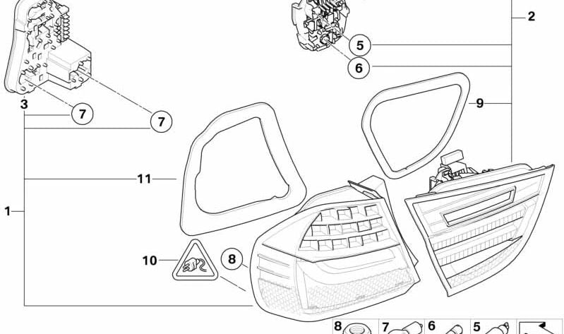 Porta lámparas piloto trasero portón maletero izq. para BMW Serie 3 E90N (OEM 63217211211). Original BMW.