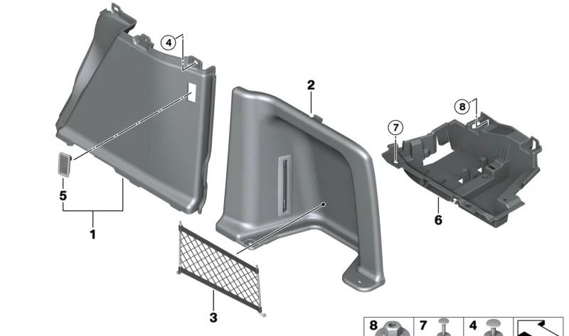 Red de maletero derecha para BMW Serie 3 F34, F34N (OEM 51477353671). Original BMW