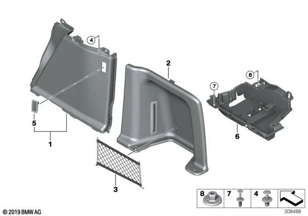 Paquete de reparación de la red del maletero derecho para BMW F34, F34N (OEM 51477353672). Original BMW.