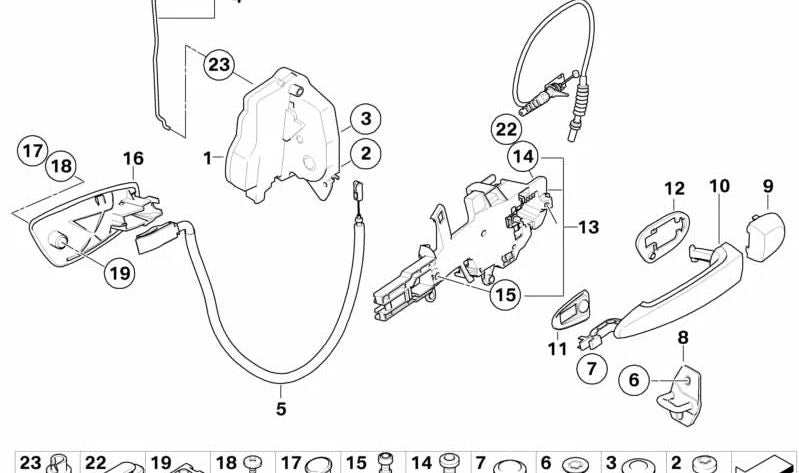 Cable Bowden para cerradura de puerta trasera para BMW Serie 1 E87, E87N (OEM 51227069759). Original BMW.