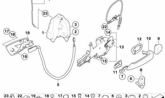 Cable Bowden para cerradura de puerta trasera para BMW Serie 1 E87, E87N (OEM 51227069759). Original BMW.