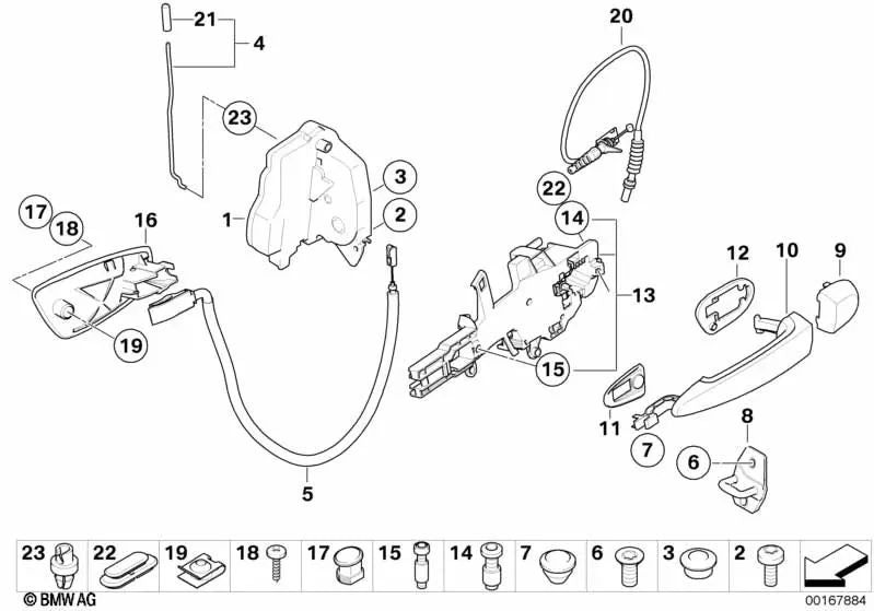 Barra de accionamiento puerta trasera derecha para BMW E87, E87N (OEM 51227059672). Original BMW.