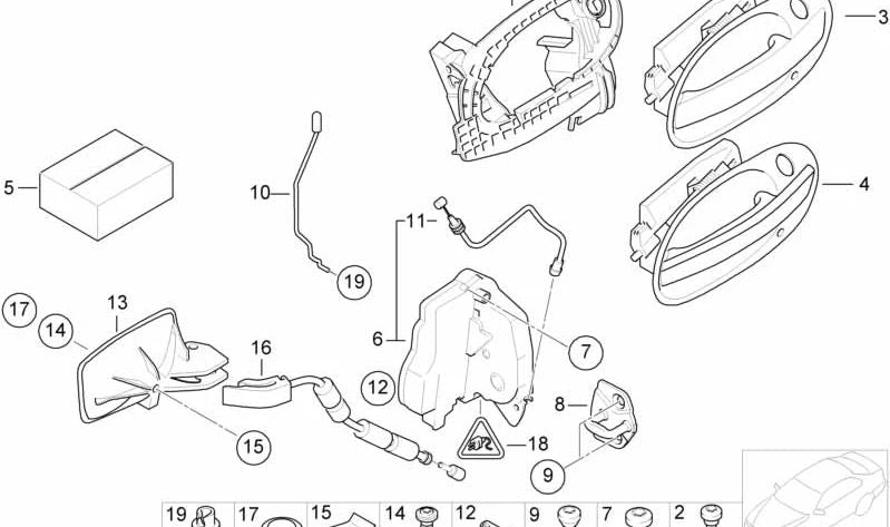 Soporte manija exterior de puerta delantera derecha para BMW Serie 7 E65, E66 (OEM 51217191574). Original BMW