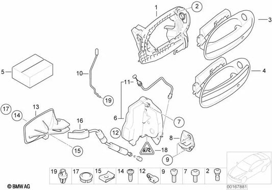 Portador de manilla de puerta exterior delantero izquierdo para BMW E65, E66 (OEM 51217191573). Original BMW