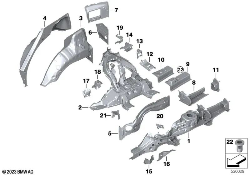 Paso de rueda trasero mitad exterior izquierda para BMW F95, G05 (OEM 41009481375). Original BMW