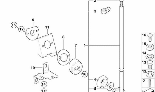 Flag holder for BMW 5 Series: E34, E39, E60, F10, G30, G60; 7 Series: E23, E32, E38, E65, F01, F02, G11, G12, G70; X5: E70, F15, G05; X6: F16 (OEM 72601878398). Genuine BMW