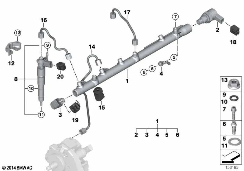 Brida para BMW E90, E92, E93, E60, E61, E63N, E64N, E65, E66, E83, E70, E71 (OEM 13537792722). Original BMW