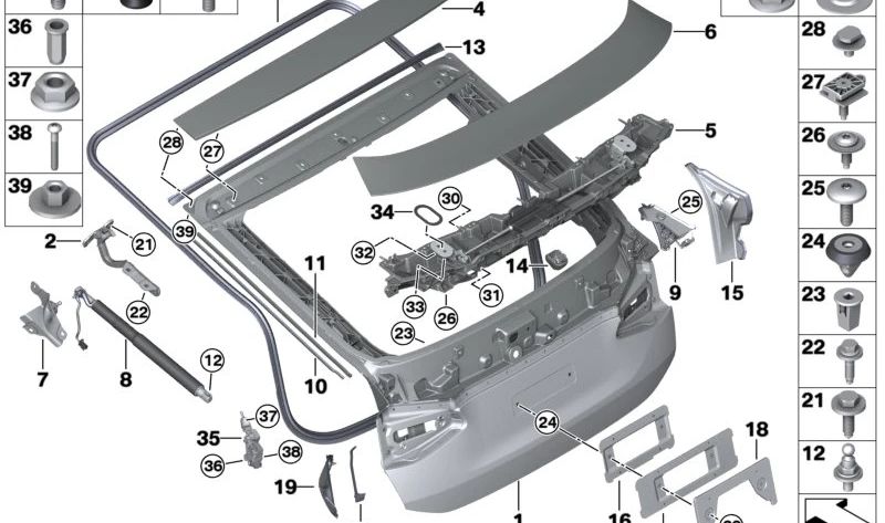 Rechter Heckklappenkeil für BMW G32, G32N (OEM 51247433294). Original BMW.