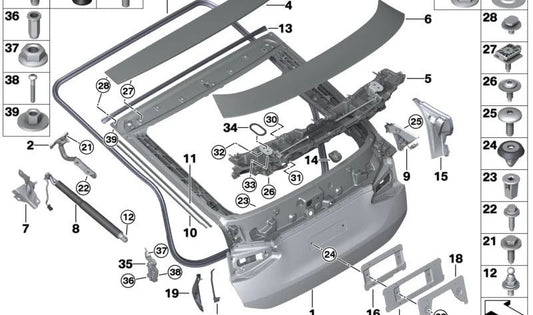 Rechter Heckklappenkeil für BMW G32, G32N (OEM 51247433294). Original BMW.