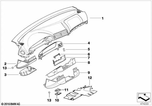 Cubierta del tablero de instrumentos inferior izquierda para BMW Serie 5 E39 (OEM 51457143557). Original BMW