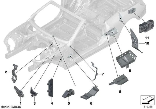 Pieza formada pilar B derecha para BMW Serie 8 F91, G14 (OEM 41007470848). Original BMW