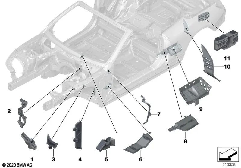 Caja colectora de agua izquierda para BMW F91, G14 (OEM 41009625665). Original BMW