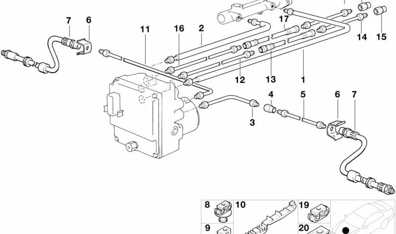 Manguera de freno izquierda para BMW Serie 5 E39, Serie 7 E38, Serie 8 E31 (OEM 34321162616). Original BMW.