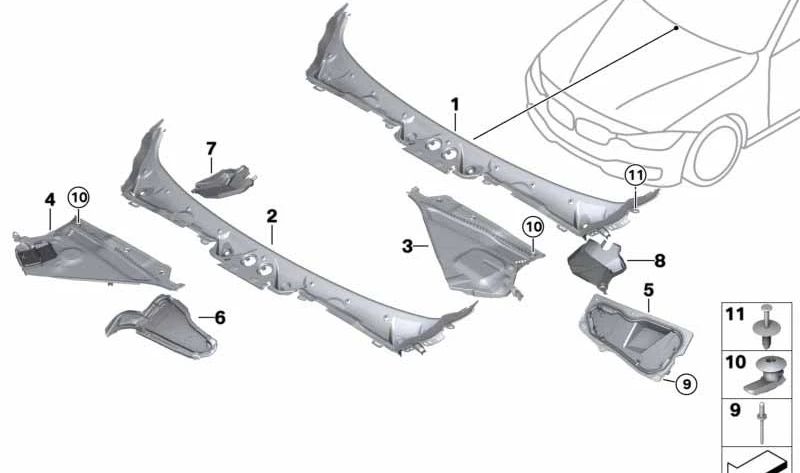 Eixo de pára -brisa de drenagem OEM 51718062271 para BMW F80, F82, F83. BMW original.