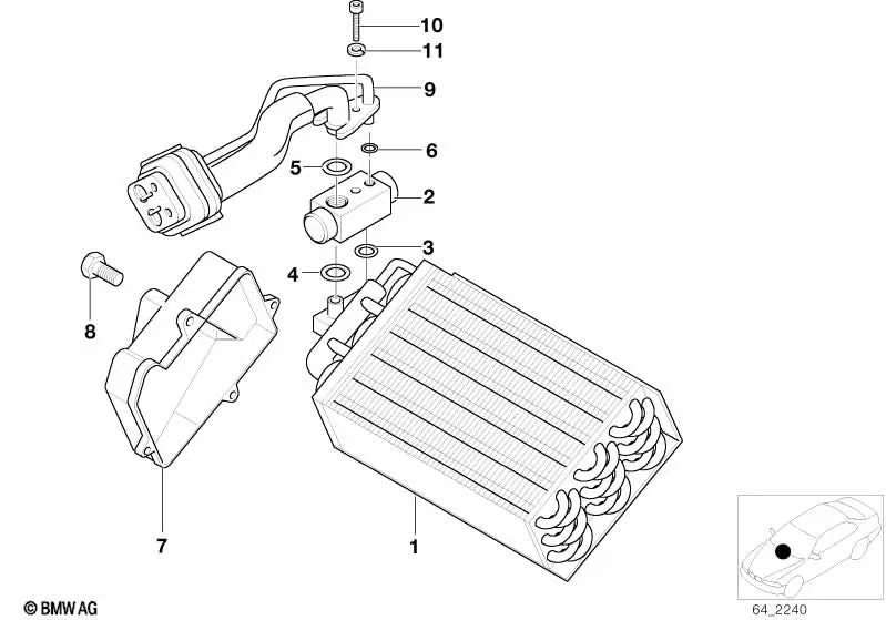 Tapa del Evaporador para BMW Serie 3 E30 (OEM 64111376851). Original BMW