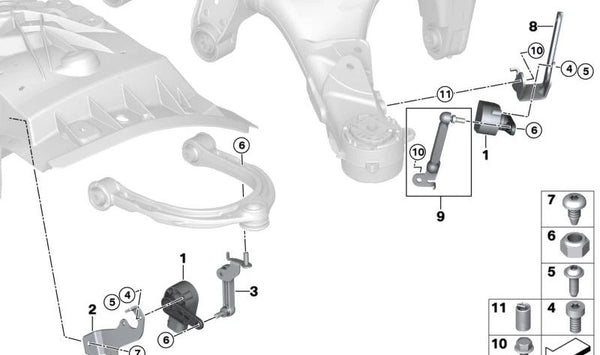 Soporte para sensor de nivelación de altura izquierdo OEM 37146869137 para BMW F90, G30, G31, G38, G32, G11, G12, F91, F92, F93, G14, G15, G16. Original BMW