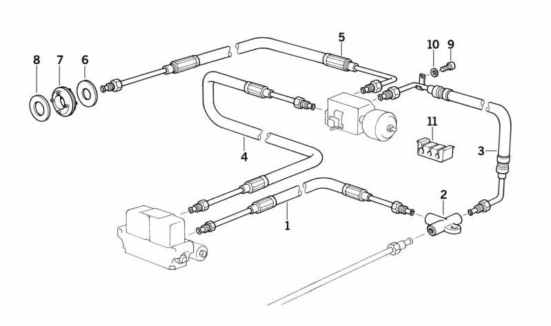 Tubo de retorno de aceite diferencial OEM 33341139798 para BMW (Modelos compatibles: E31, E32, E34, E36, E38). Original BMW.