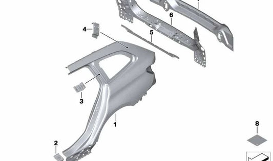 Chapa de refuerzo del pilar D izquierdo para BMW Serie 3 G21, G21N, G81, G81N (OEM 41007493279). Original BMW.