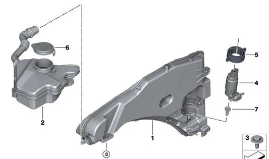 Depósito del Sistema de Lavado de Parabrisas para BMW U06 (OEM 61668492095). Original BMW