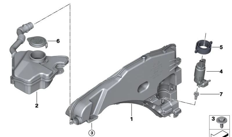 Pompe à eau pour essuie-glace 61355a04d89 pour BMW U06, i20. BMW d'origine.