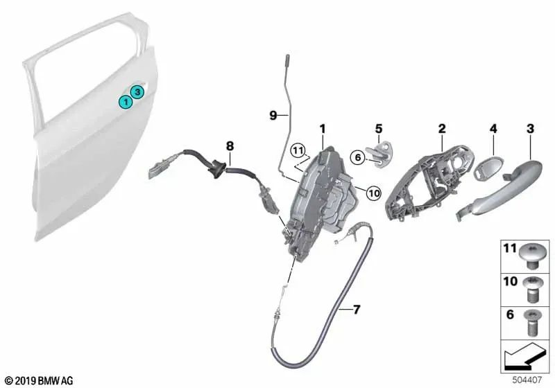 Varilla de accionamiento puerta trasera derecha para BMW Series 2, F44 (OEM 51227474340). Original BMW.