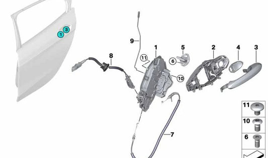 Câble d'ouverture intérieure OEM Porte arrière 51227446981 pour BMW F40, F70. BMW d'origine.