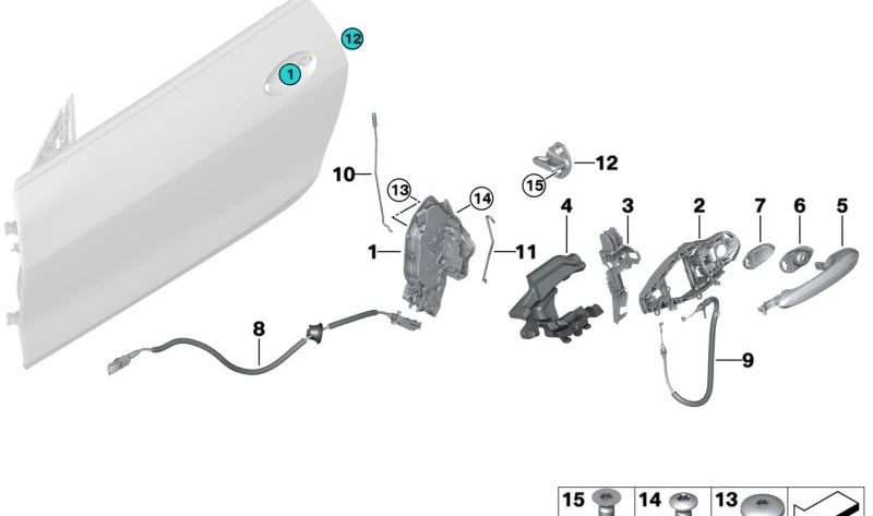 Cierre de puerta delantero derecho OEM 51217308876 para BMW G22, G23, G82, G83. Original BMW.