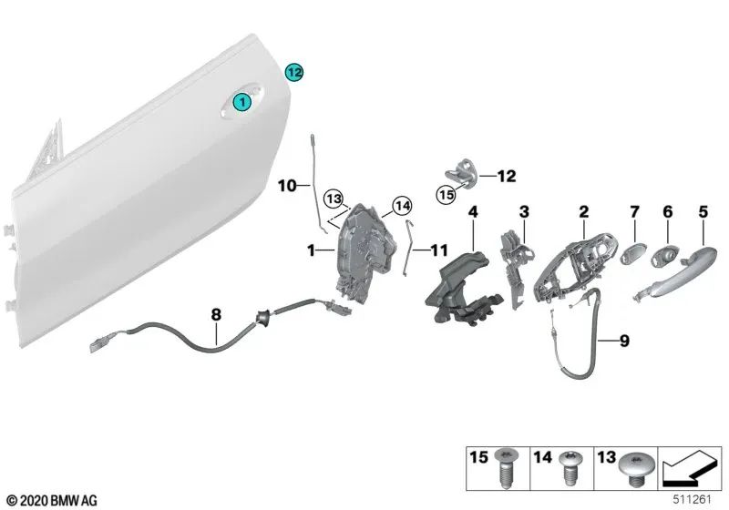 Cable Bowden para manija exterior de puerta delantera para BMW Serie 4 G22, G23, G82, G83 (OEM 51217955151). Original BMW