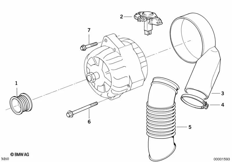 Luftführung para BMW Serie 5 E34, Serie 7 E32, Serie 8 E31 (OEM 12311747208). Original BMW.