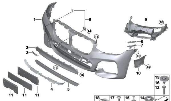 Cortina de aire izquierda para BMW G01, G02 (OEM 51118065149). Original BMW