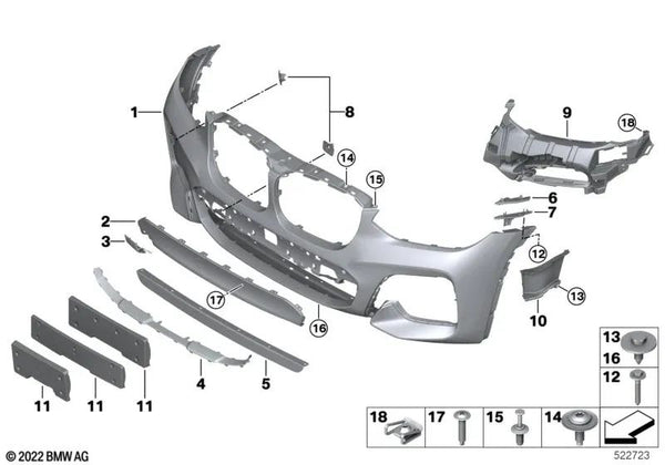 Revestimiento del parachoques delantero imprimado para BMW G02 (OEM 51118078847). Original BMW.