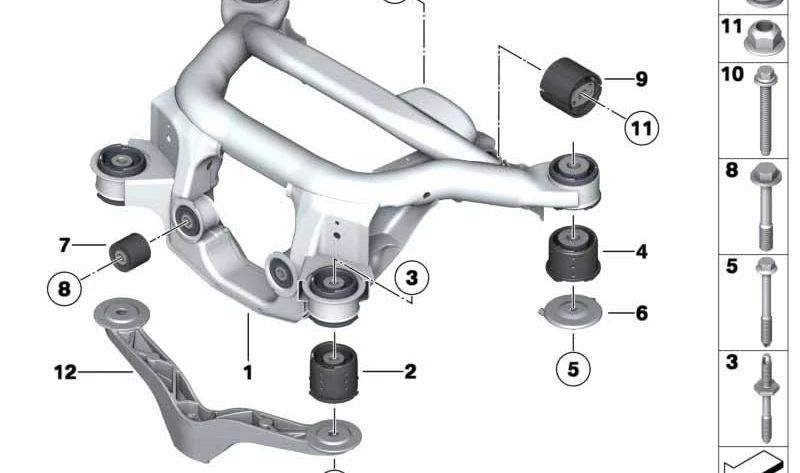 Soporte de goma delantero para BMW E46, E89 (OEM 33316770789). Original BMW