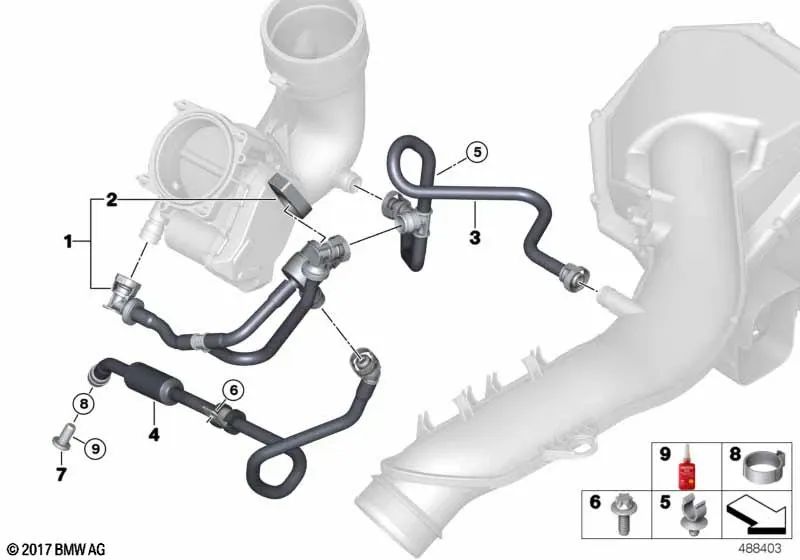 Saugstrahlpumpe mit Rohren für BMW F87N, F80, F80N, F82, F82N, F83, F83N (OEM 13907848455). Original BMW.