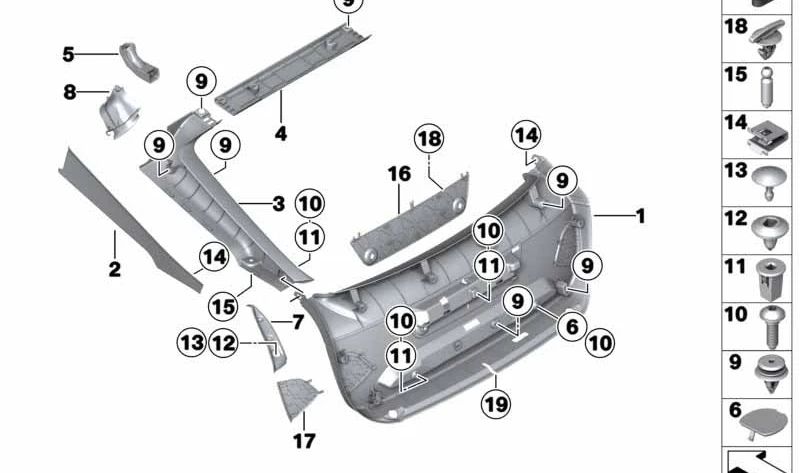 Tapa trasera de piloto derecho OEM 51497377510 para BMW Serie 3 GT (F34). Original BMW.