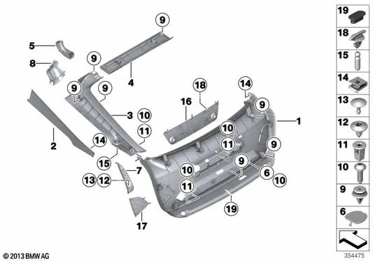 Right water channel cover for BMW Series F34 (OEM 51497453344). Original BMW