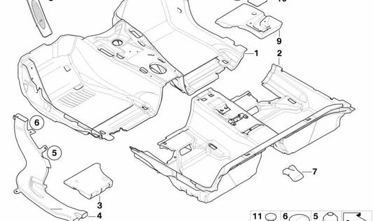 Revestimiento del suelo delantero para BMW E90, E91 (OEM 51477265874). Original BMW