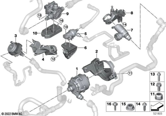 Soporte de la bomba de agua adicional para BMW Serie 5 G60, Serie 7 G70, X5 G05N G18N, X6 G06N, X7 G07N, XM G09 (OEM 11519454066). Original BMW.