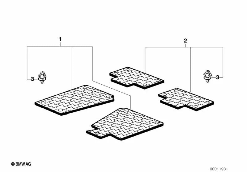 Juego de alfombrillas de goma delanteras para BMW E36 (OEM 51479401971). Original BMW