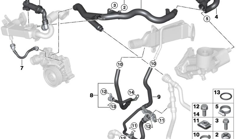 Manguito de retorno del intercambiador de calor OEM 11537800092 para BMW E70, E71. Original BMW.