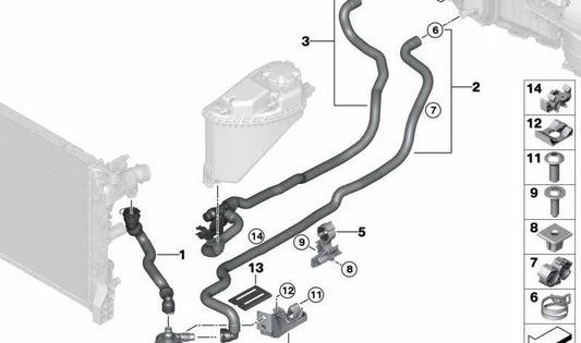 Manguera de refrigerante OEM 64219299619 para BMW G30, G31, G32, G11, G12, G14, G15, G16. Original BMW