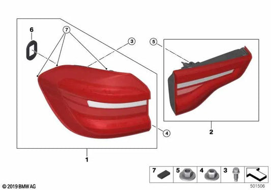 Right tailgate rear light for BMW X3 F97, G01, G08 (OEM 63219853378). Genuine BMW.