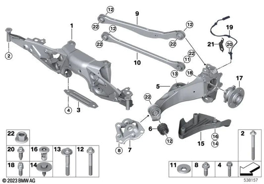 Brazo de control inferior para BMW F40, F52, F44, F45, F46, F48, F49, F39 (OEM 33326851569). Original BMW