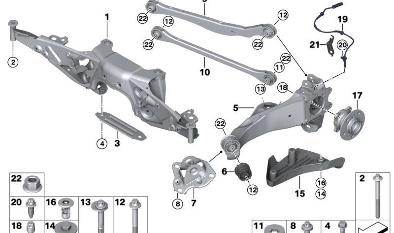 Tornillo excéntrico para BMW F40, F52, Serie 2 F44, F45, F46, X1 F48, X2 F39, MINI F54, F55, F56, F57, F60 (OEM 33326858054). Original BMW