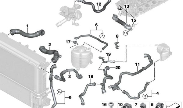 Tubería de Retorno de Calefacción para BMW Serie 2 G42, Serie 3 G20, G21, Serie 4 G22, G23, G26 (OEM 17128654856). Original BMW