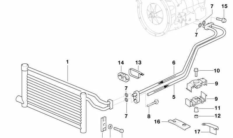 Tubería de enfriador de aceite de retorno OEM 17221714496 para BMW E38. Original BMW.