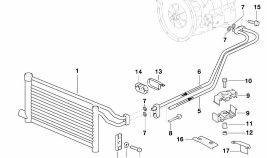 Oil Cooler Pipe for BMW E38 (OEM 17221737841). Original BMW