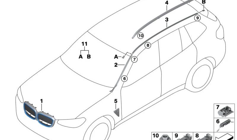 Rejilla decorativa frontal OEM 51137931196 para BMW X3 G08. Original BMW.