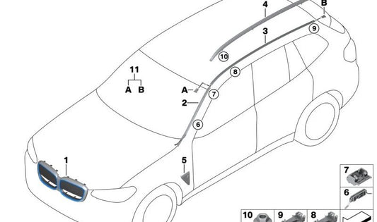 Rejilla decorativa frontal OEM 51137931196 para BMW X3 G08. Original BMW.