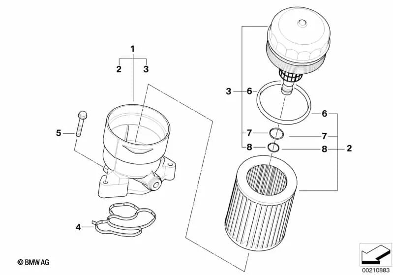 Junta perfilada para BMW E81, E82, E87, E88, E46, E90, E91, E92, E93, E60N, E61N, E84, E83, E85 (OEM 11427508971). Original BMW